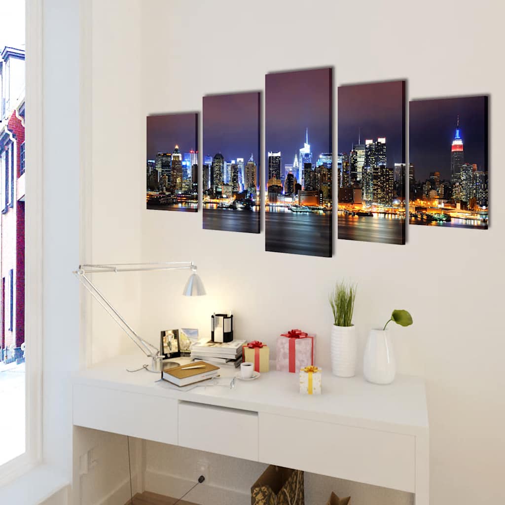 vidaXL Canvas Wall Print Set Colourful New York Skyline 200 x 100 cm 2