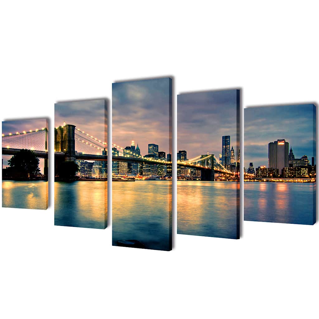 vidaXL Canvas Wall Print Set Brooklyn Bridge River View 200 x 100 cm 1