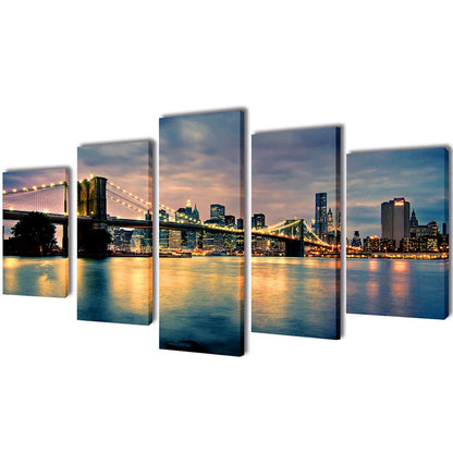 vidaXL Canvas Wall Print Set Brooklyn Bridge River View 200 x 100 cm 1