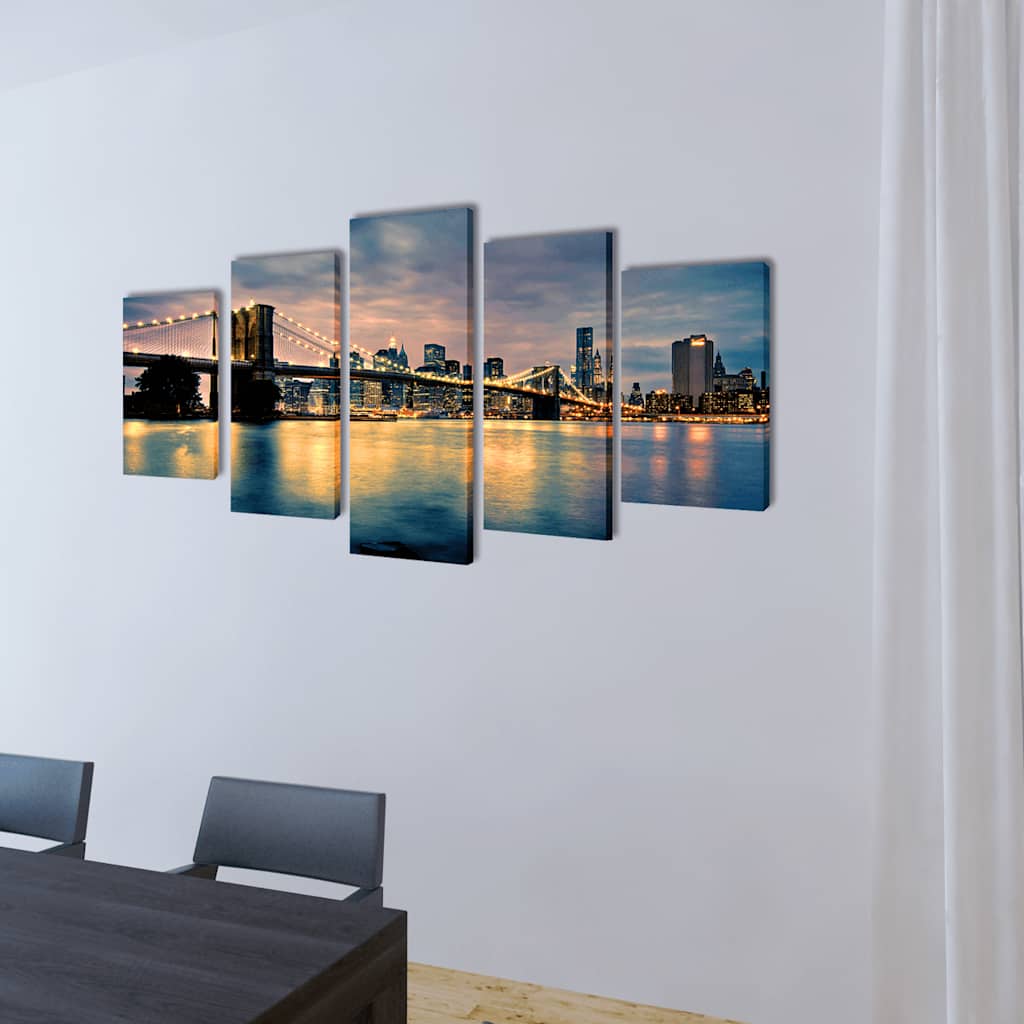 vidaXL Canvas Wall Print Set Brooklyn Bridge River View 200 x 100 cm 2