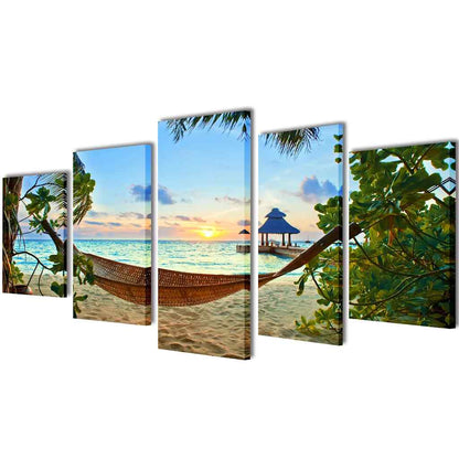 vidaXL Canvas Wall Print Set Sand Beach with Hammock 200 x 100 cm 1