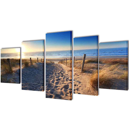 vidaXL Canvas Wall Print Set Sand Beach 200 x 100 cm 1