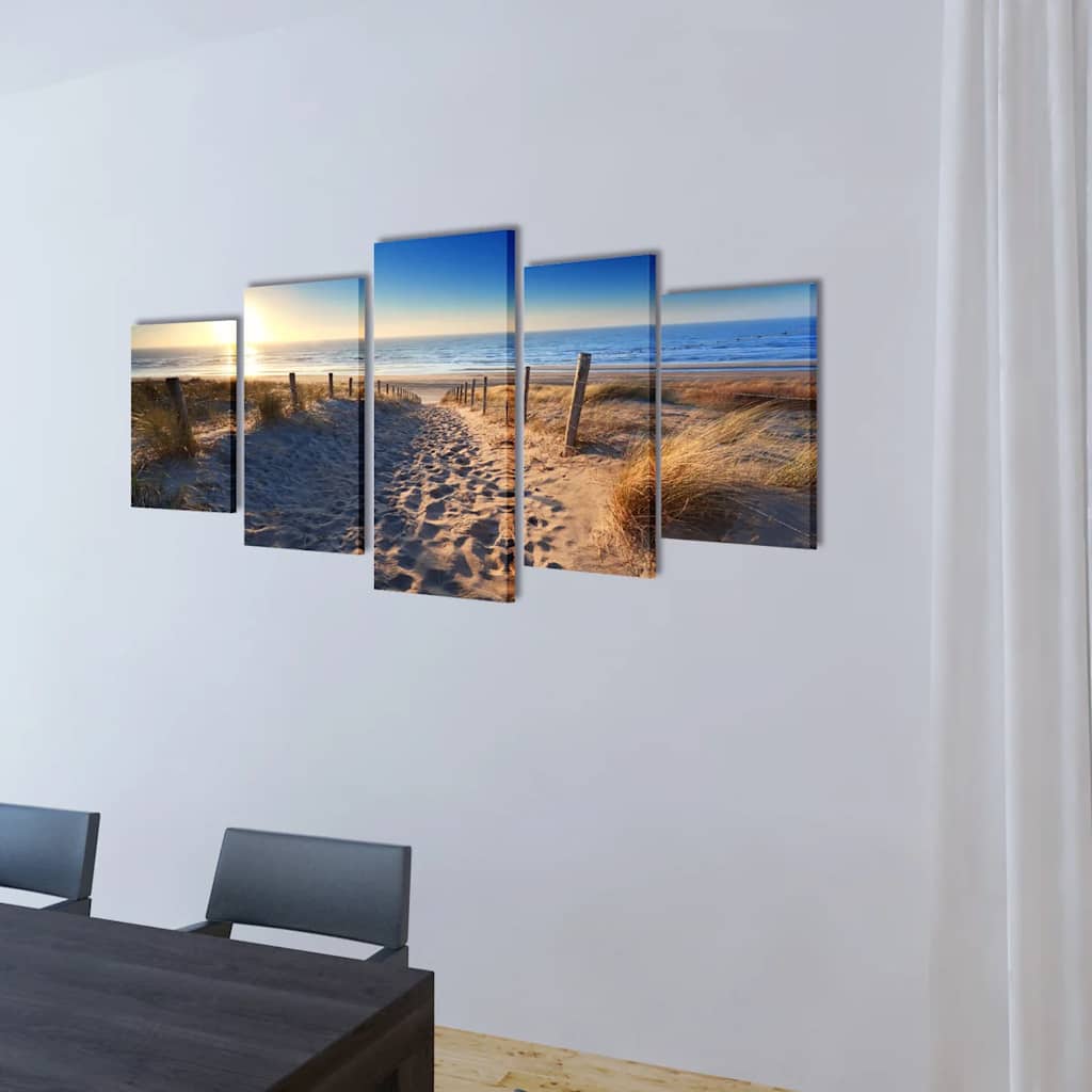 vidaXL Canvas Wall Print Set Sand Beach 200 x 100 cm 2
