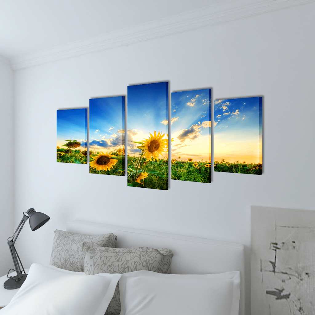 vidaXL Canvas Wall Print Set Sunflower 200 x 100 cm 2