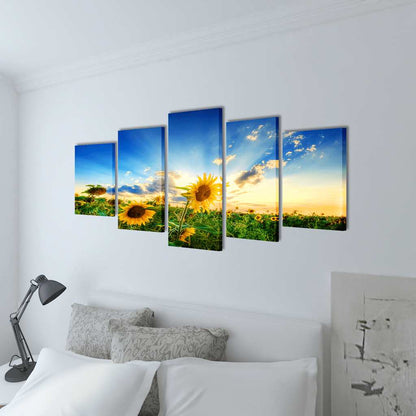vidaXL Canvas Wall Print Set Sunflower 200 x 100 cm 2