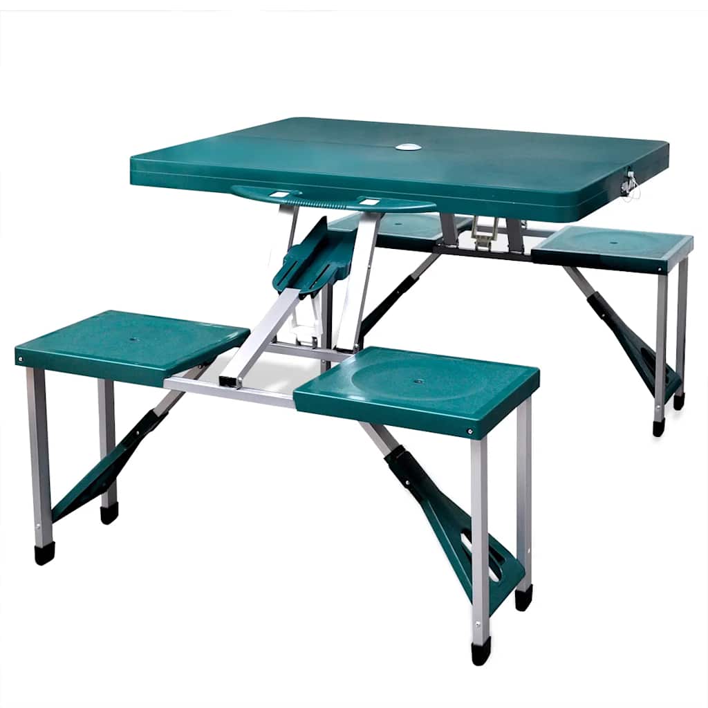 vidaXL Foldable Camping Table Set with 4 Stools Aluminium Extra Light Green 1