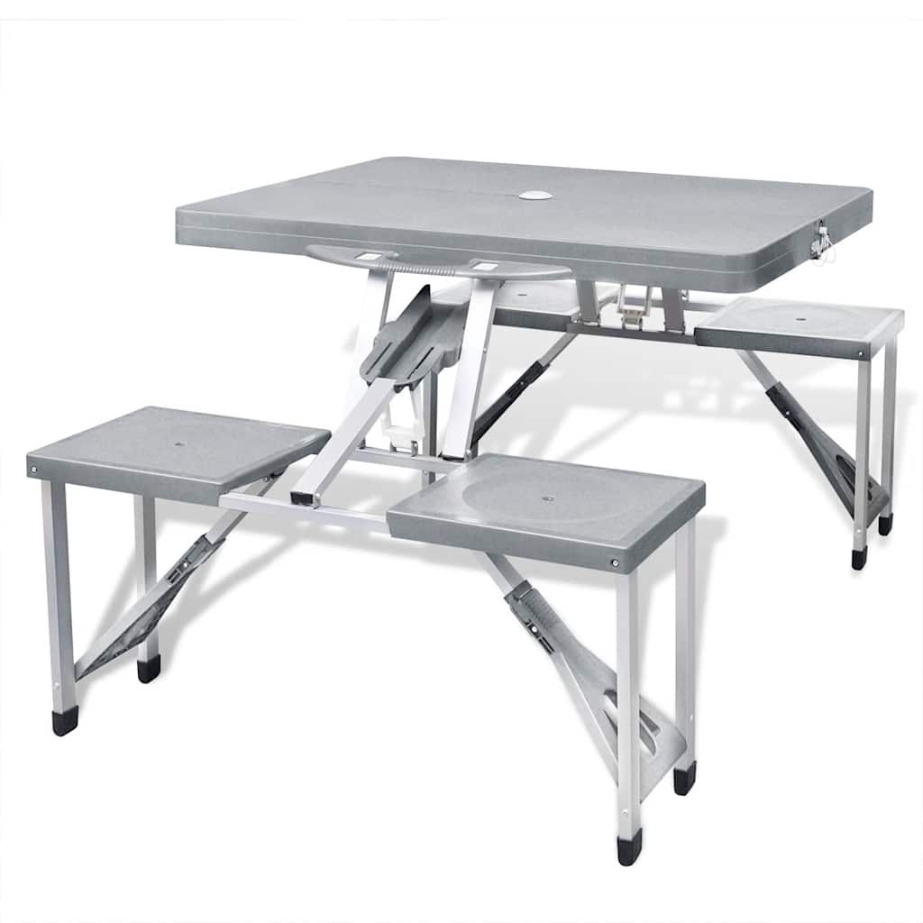 vidaXL Foldable Camping Table Set with 4 Stools Aluminium Extra Light Grey 1