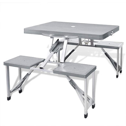 vidaXL Foldable Camping Table Set with 4 Stools Aluminium Extra Light Grey 1