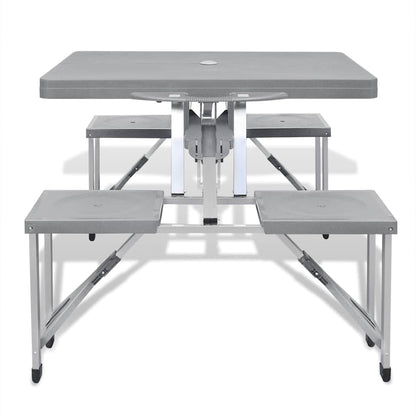 vidaXL Foldable Camping Table Set with 4 Stools Aluminium Extra Light Grey 2