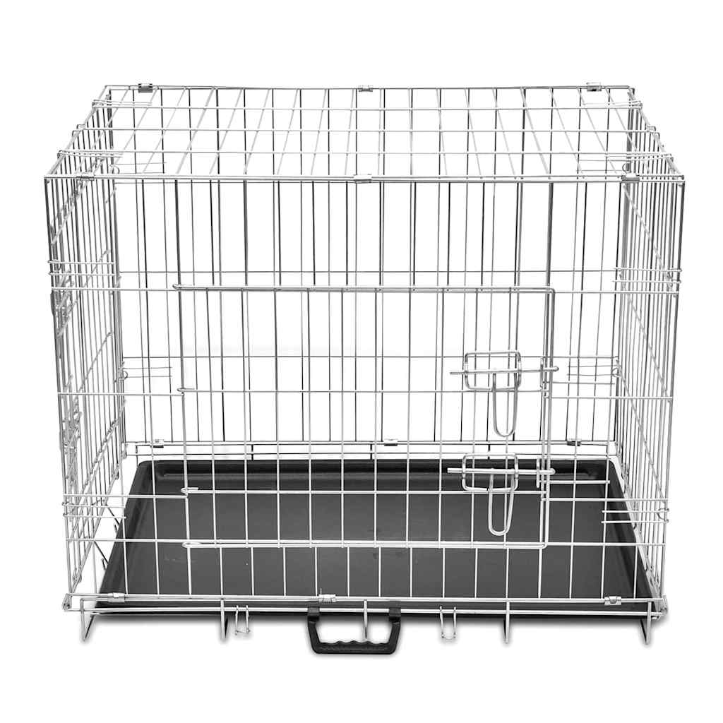 vidaXL Dog Crate | Silver, Black | Galvanised Steel, Plastic | Large | Foldable 2