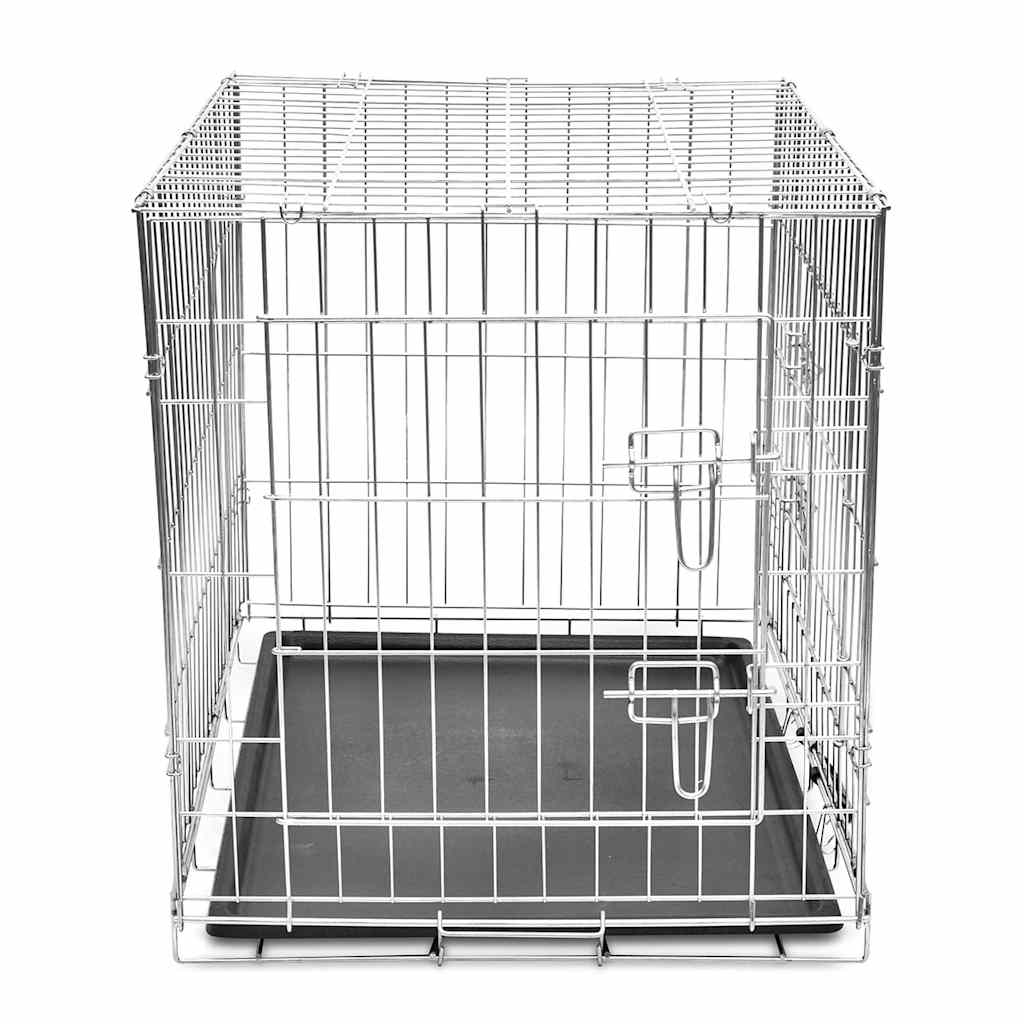 vidaXL Dog Crate | Silver, Black | Galvanised Steel, Plastic | Large | Foldable 3