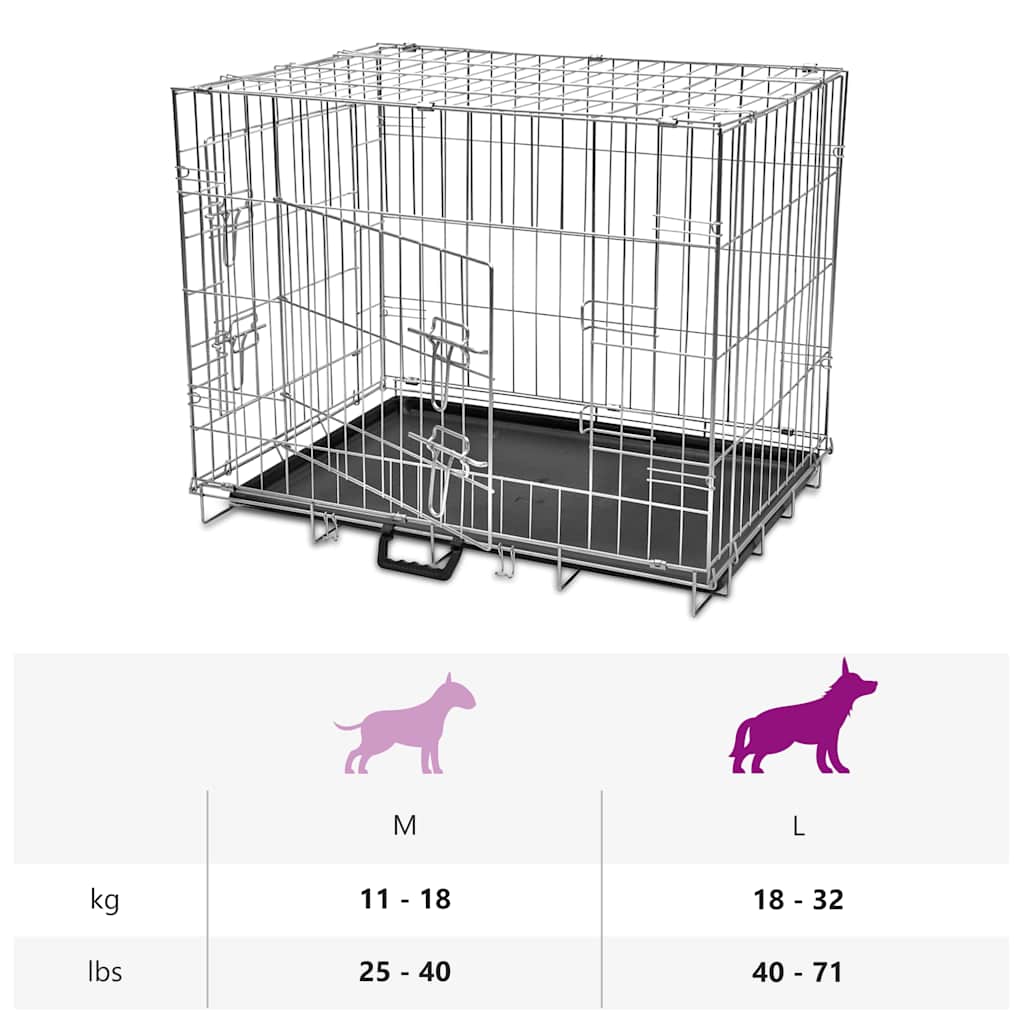 vidaXL Dog Crate | Silver, Black | Galvanised Steel, Plastic | Large | Foldable 6