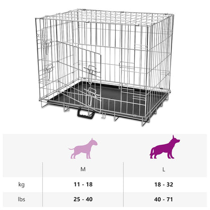 vidaXL Dog Crate | Silver, Black | Galvanised Steel, Plastic | Large | Foldable 6