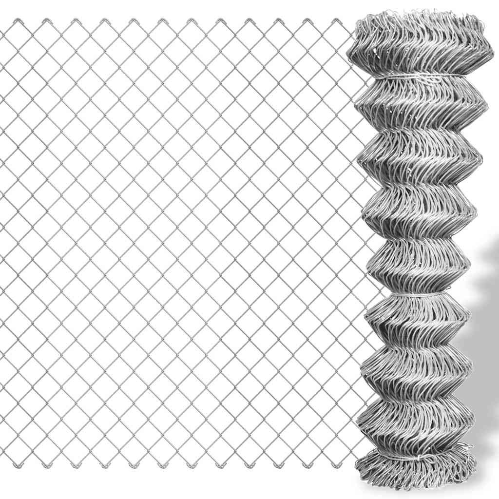 141491 vidaXL Chain Link Fence Galvanised Steel 25x1 m Silver 1