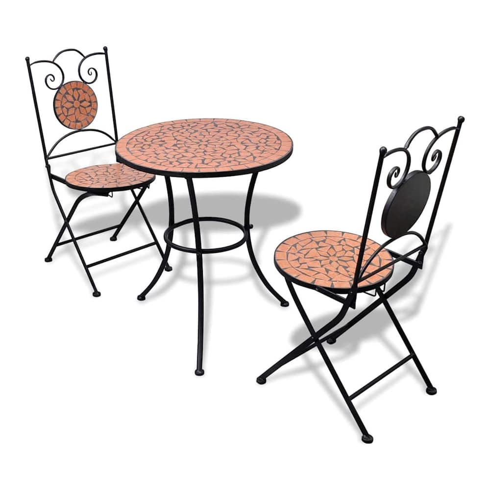 3 Piece Bistro Set Ceramic Tile Terracotta Round