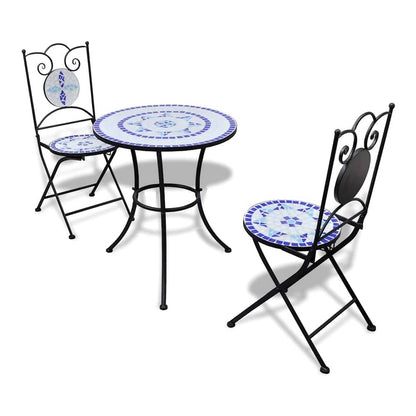 3 Piece Bistro Set Ceramic Tile Blue and white Round