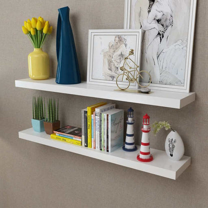 vidaXL 2 White MDF Floating Wall Display Shelves Book/DVD Storage 1