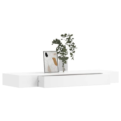 White MDF Floating Wall Display Shelf 1 Drawer Book/DVD Storage 3