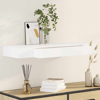White MDF Floating Wall Display Shelf 1 Drawer Book/DVD Storage 1