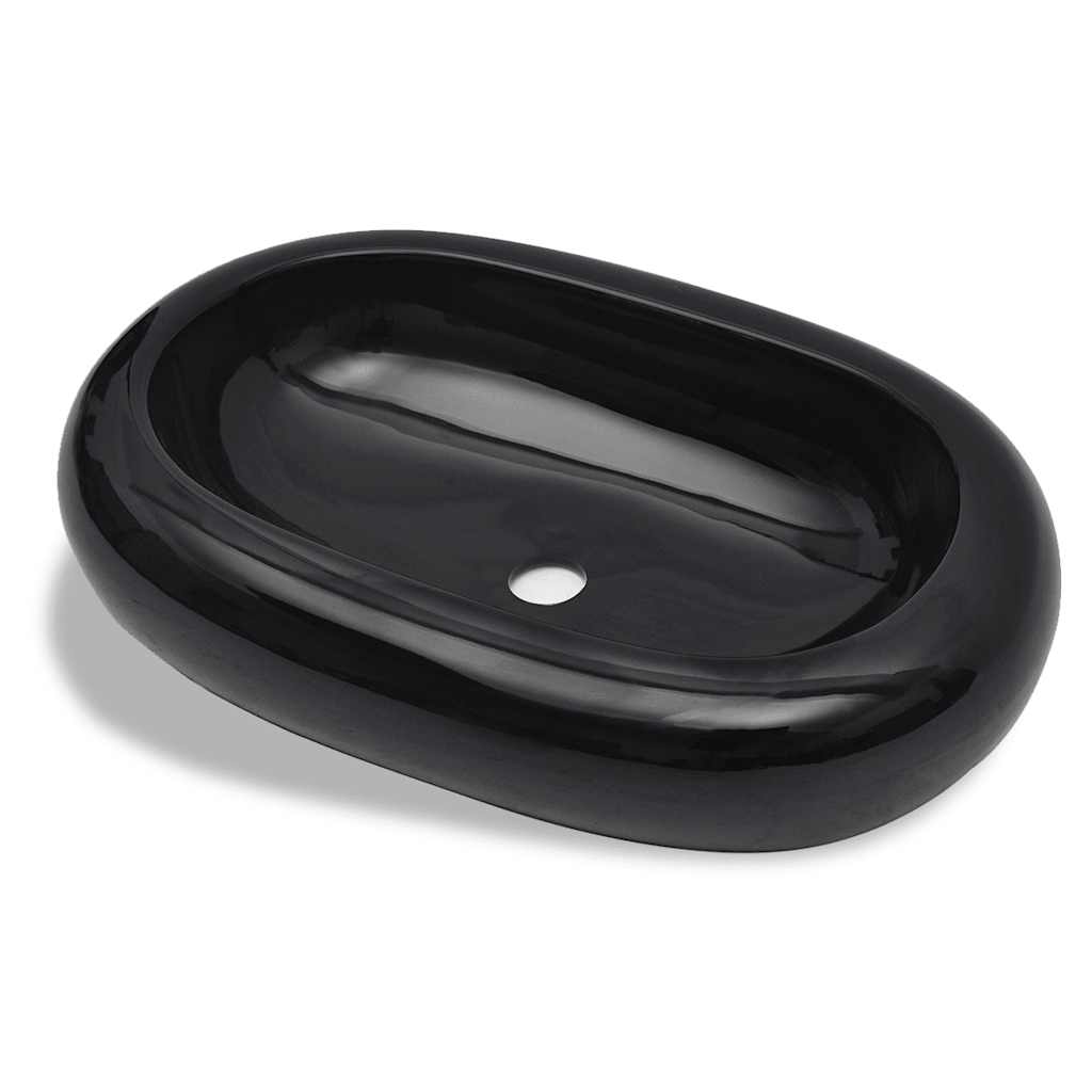 vidaXL Ceramic Bathroom Sink Basin Black Oval 2