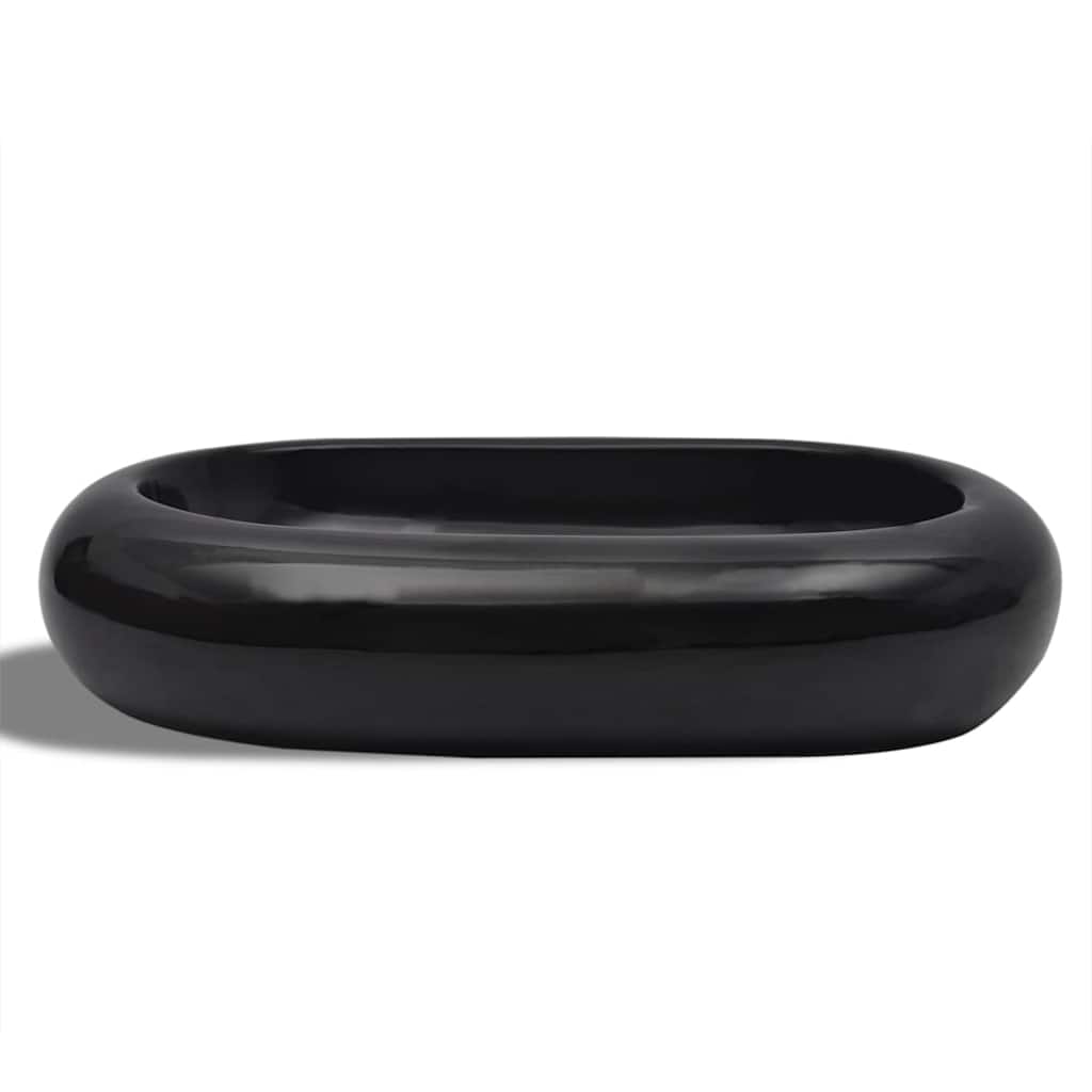 vidaXL Ceramic Bathroom Sink Basin Black Oval 3