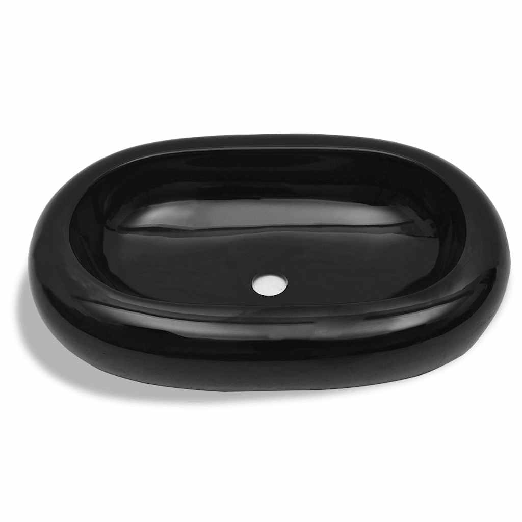 vidaXL Ceramic Bathroom Sink Basin Black Oval 4