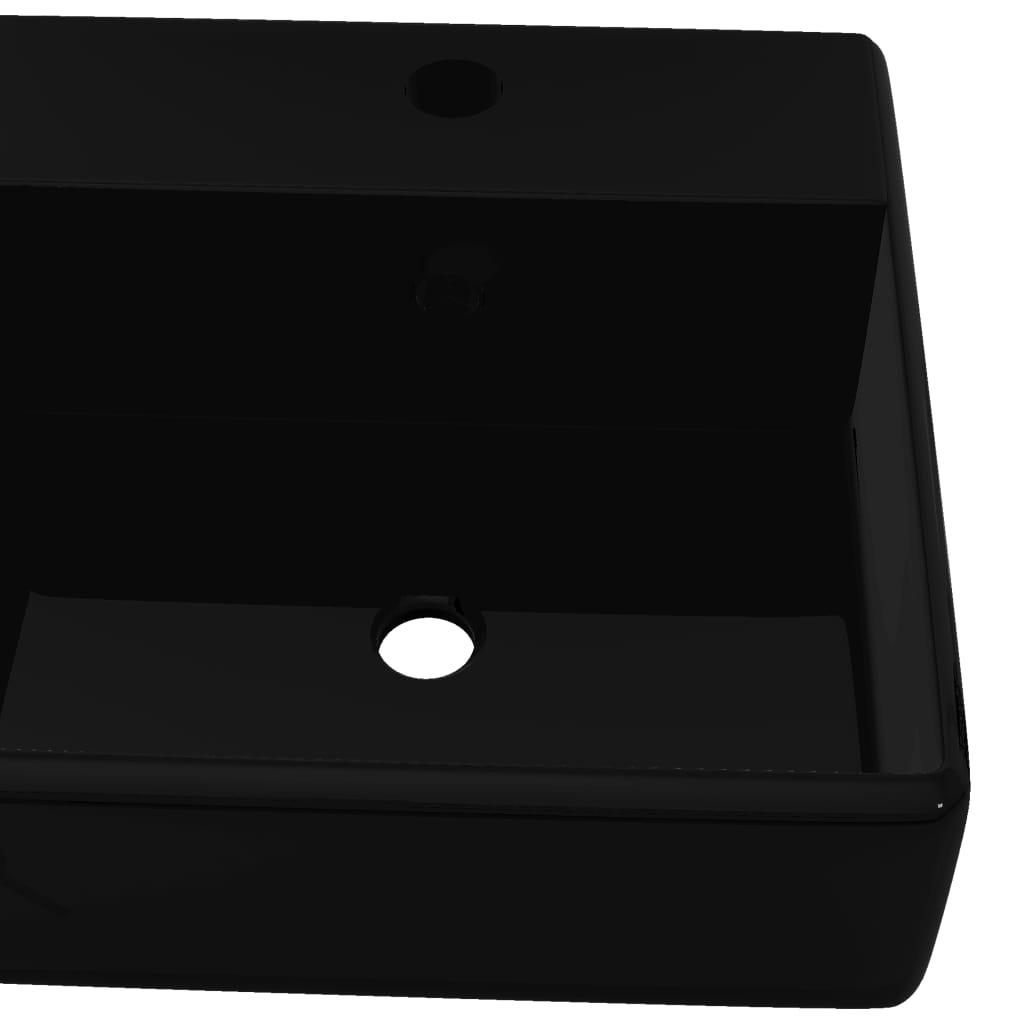 vidaXL Ceramic Bathroom Sink Basin Faucet /Overflow Hole Black Square 4