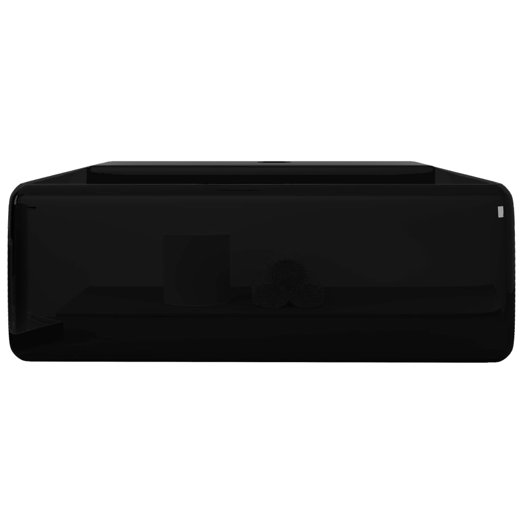 vidaXL Ceramic Bathroom Sink Basin Faucet /Overflow Hole Black Square 5