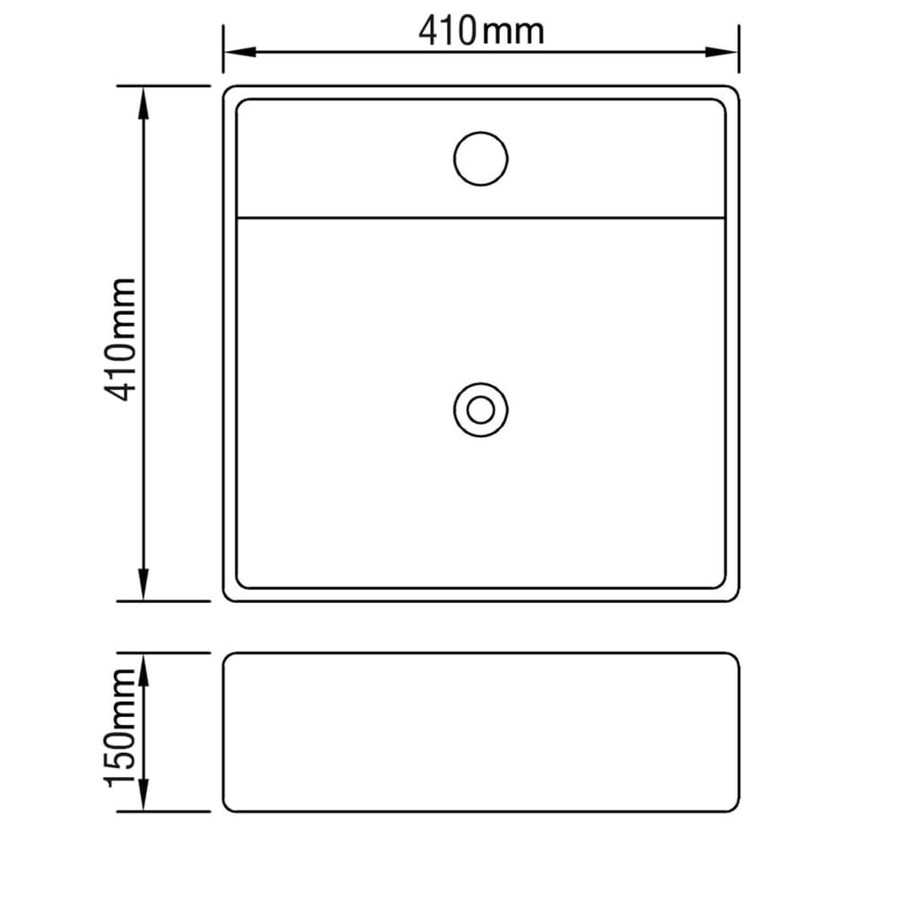 vidaXL Ceramic Bathroom Sink Basin Faucet /Overflow Hole Black Square 6