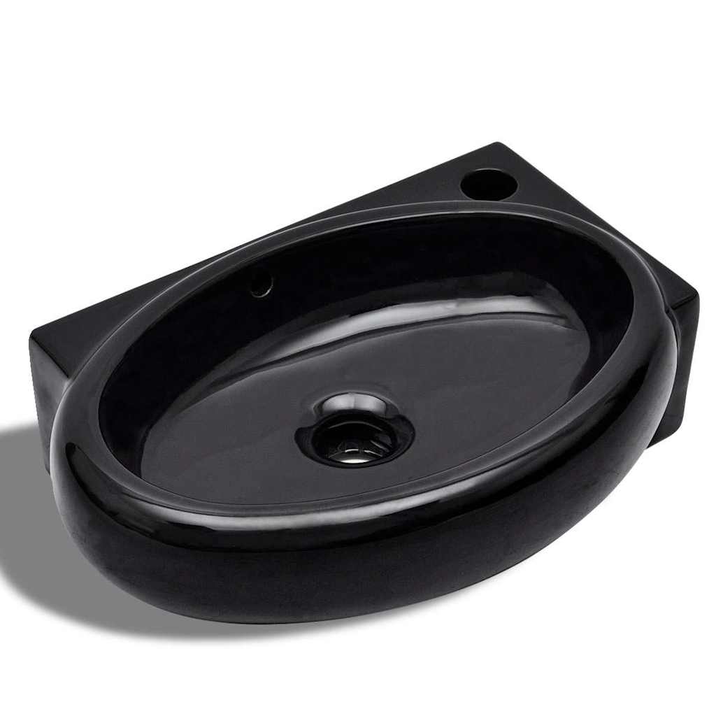Ceramic Bathroom Sink Basin Faucet/Overflow Hole Black Round 2
