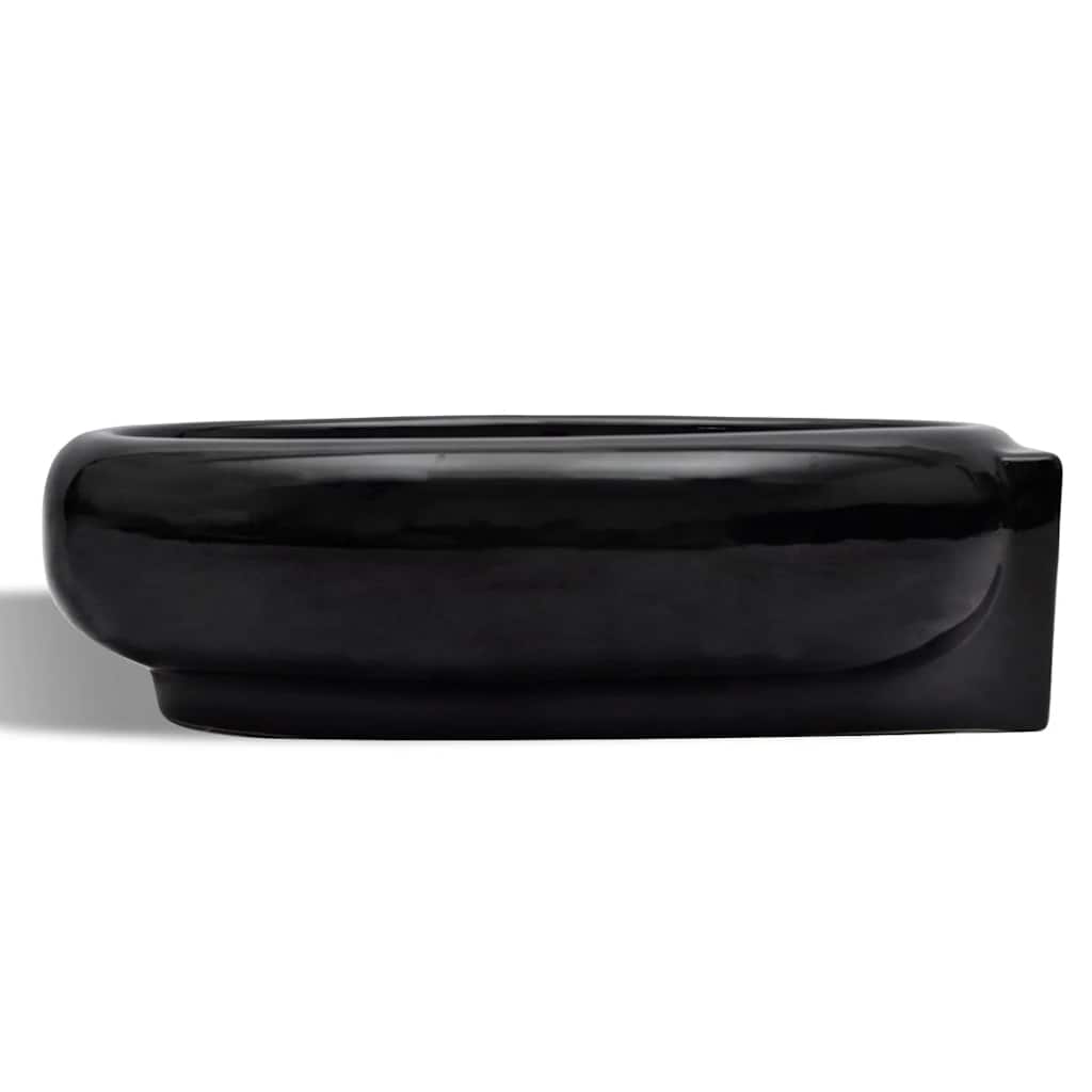 Ceramic Bathroom Sink Basin Faucet/Overflow Hole Black Round 3