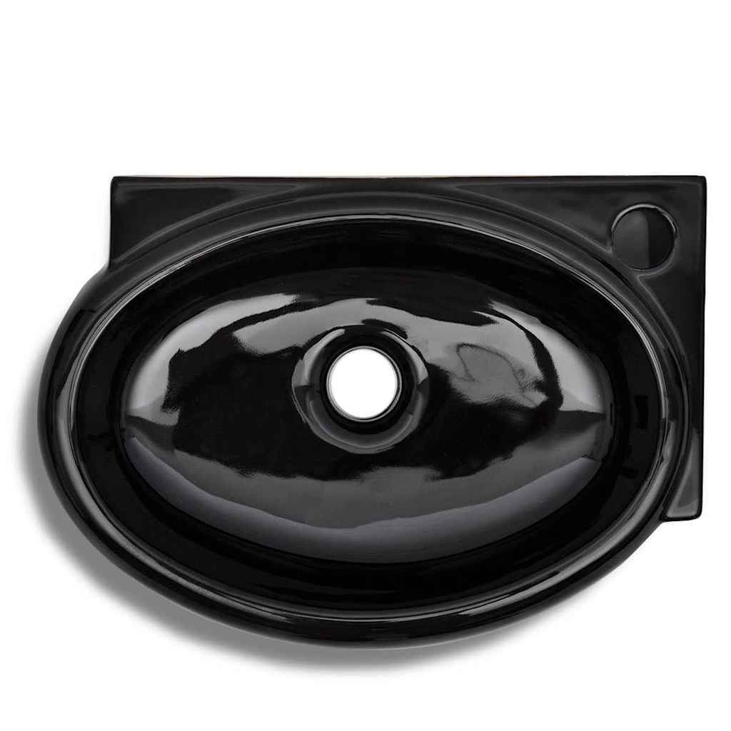 Ceramic Bathroom Sink Basin Faucet/Overflow Hole Black Round 4