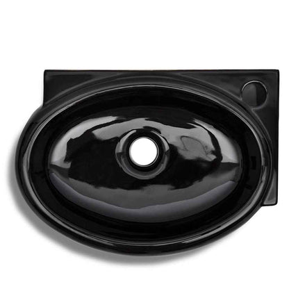 Ceramic Bathroom Sink Basin Faucet/Overflow Hole Black Round 4