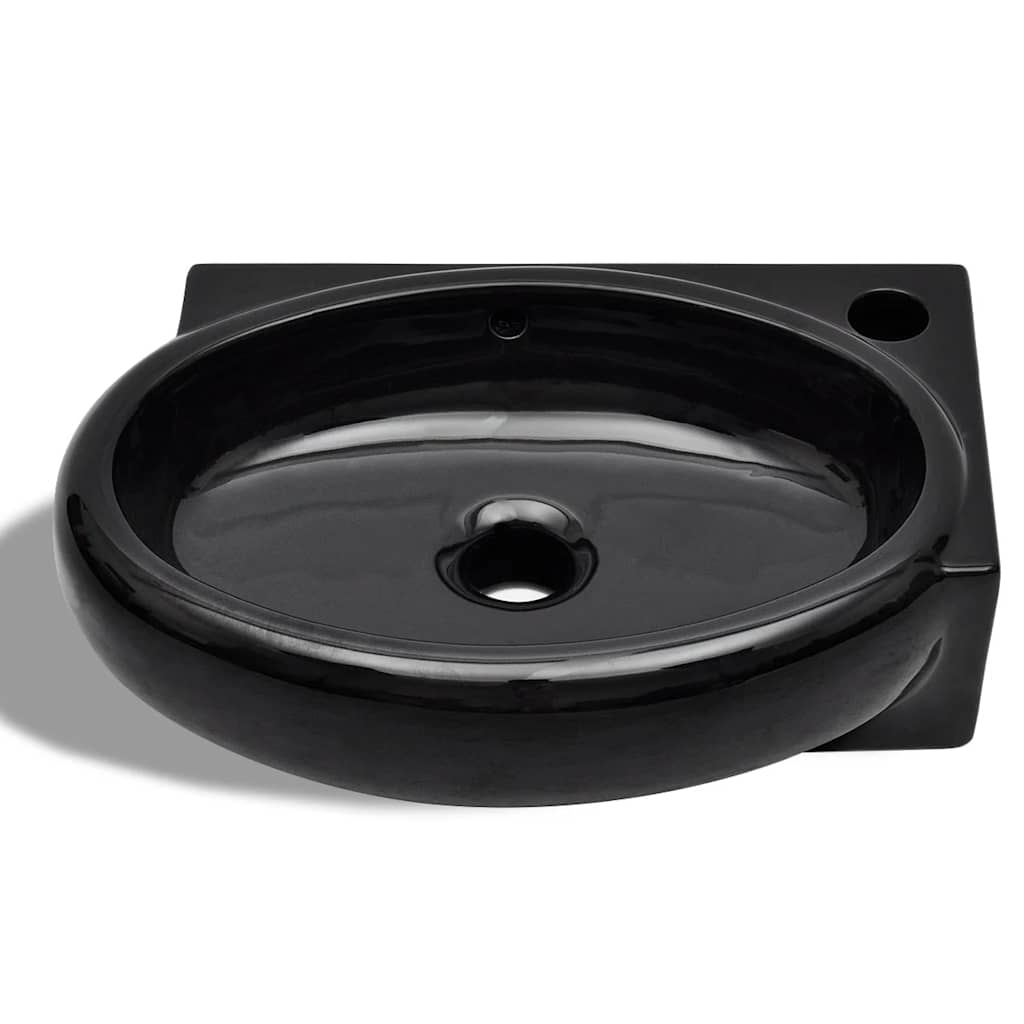 Ceramic Bathroom Sink Basin Faucet/Overflow Hole Black Round 5