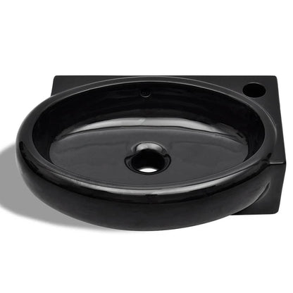 Ceramic Bathroom Sink Basin Faucet/Overflow Hole Black Round 5