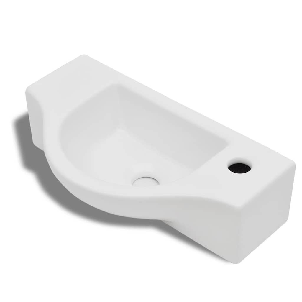 Ceramic Bathroom Sink Basin with Faucet Hole White 2