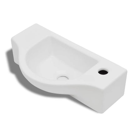 Ceramic Bathroom Sink Basin with Faucet Hole White 2