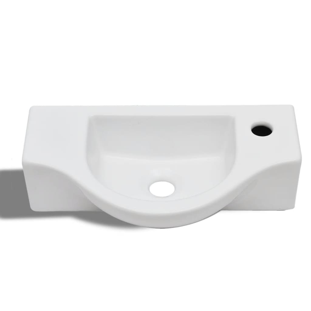 Ceramic Bathroom Sink Basin with Faucet Hole White 3