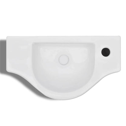 Ceramic Bathroom Sink Basin with Faucet Hole White 5