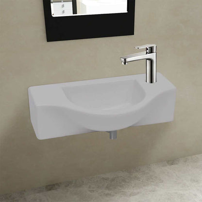 Ceramic Bathroom Sink Basin with Faucet Hole White 1