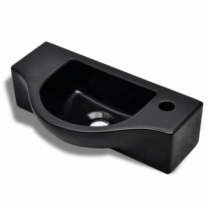 Ceramic Bathroom Sink Basin with Faucet Hole Black 2