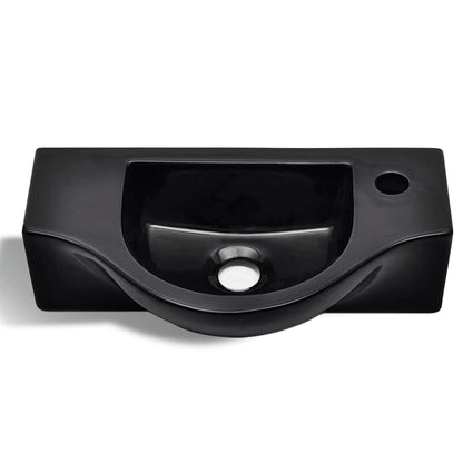 Ceramic Bathroom Sink Basin with Faucet Hole Black 4