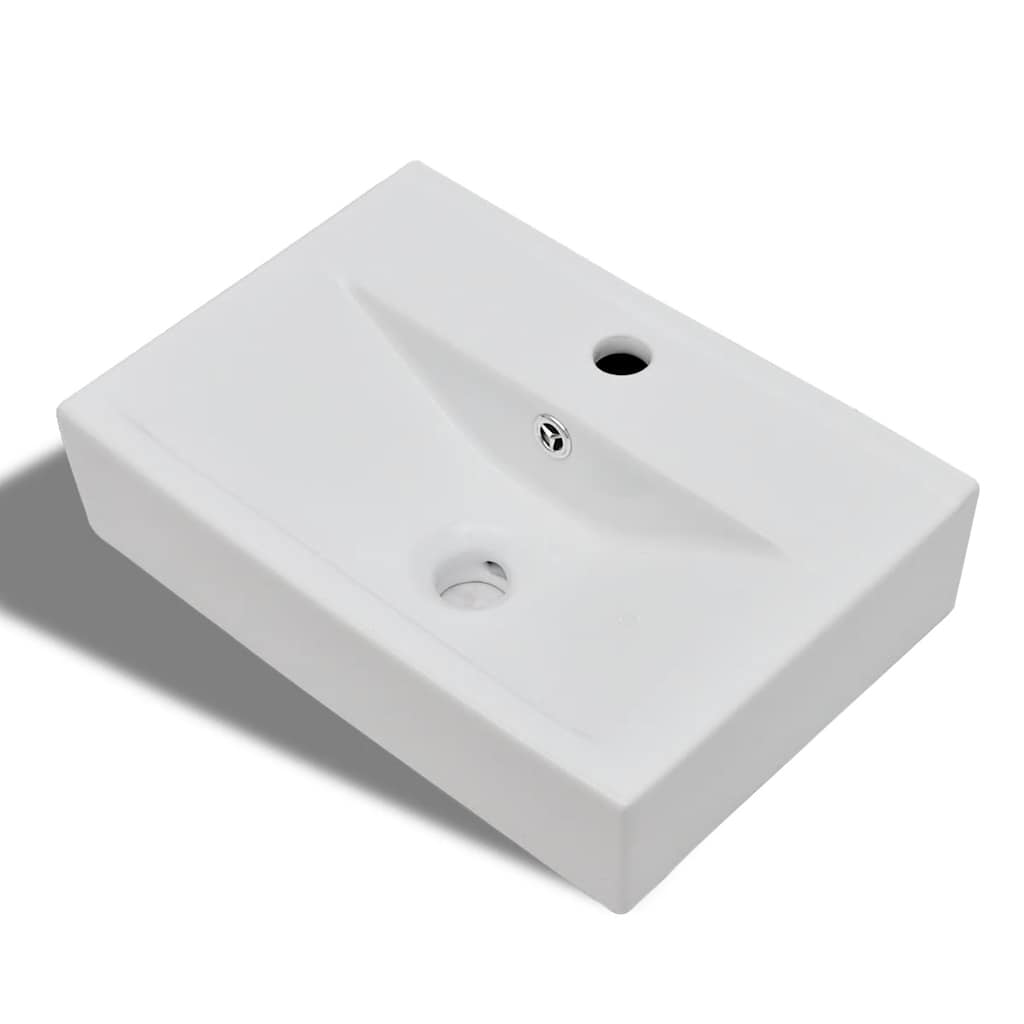 141932 Ceramic Bathroom Sink Basin Faucet/Overflow Hole White Rectangular 2