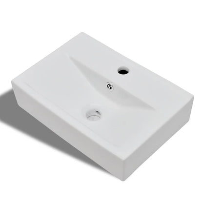 141932 Ceramic Bathroom Sink Basin Faucet/Overflow Hole White Rectangular 2