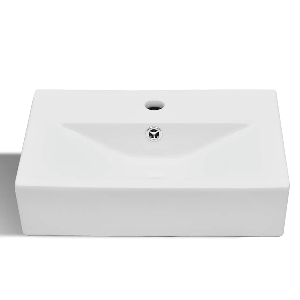 141932 Ceramic Bathroom Sink Basin Faucet/Overflow Hole White Rectangular 3