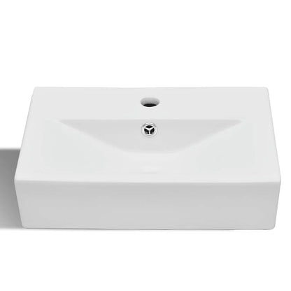 141932 Ceramic Bathroom Sink Basin Faucet/Overflow Hole White Rectangular 3