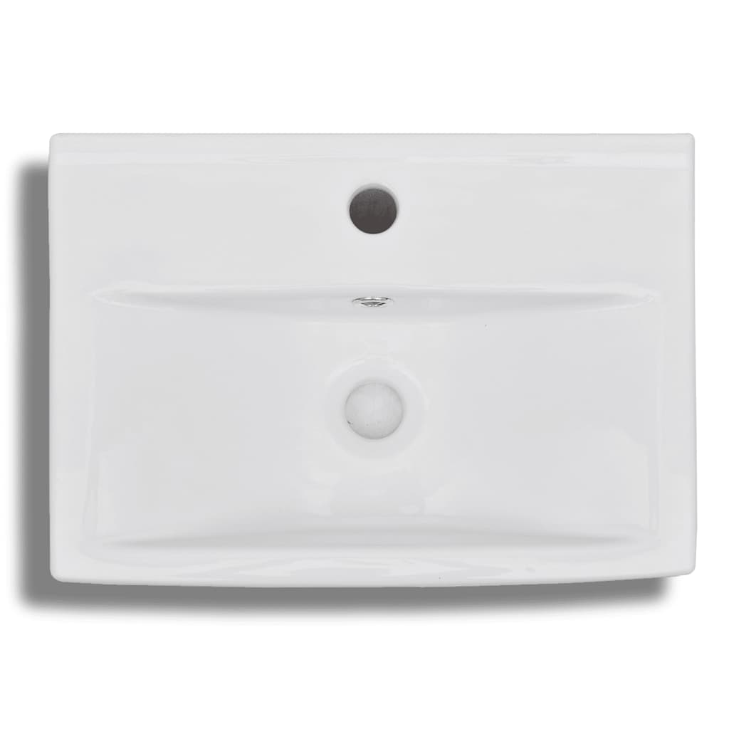 141932 Ceramic Bathroom Sink Basin Faucet/Overflow Hole White Rectangular 4