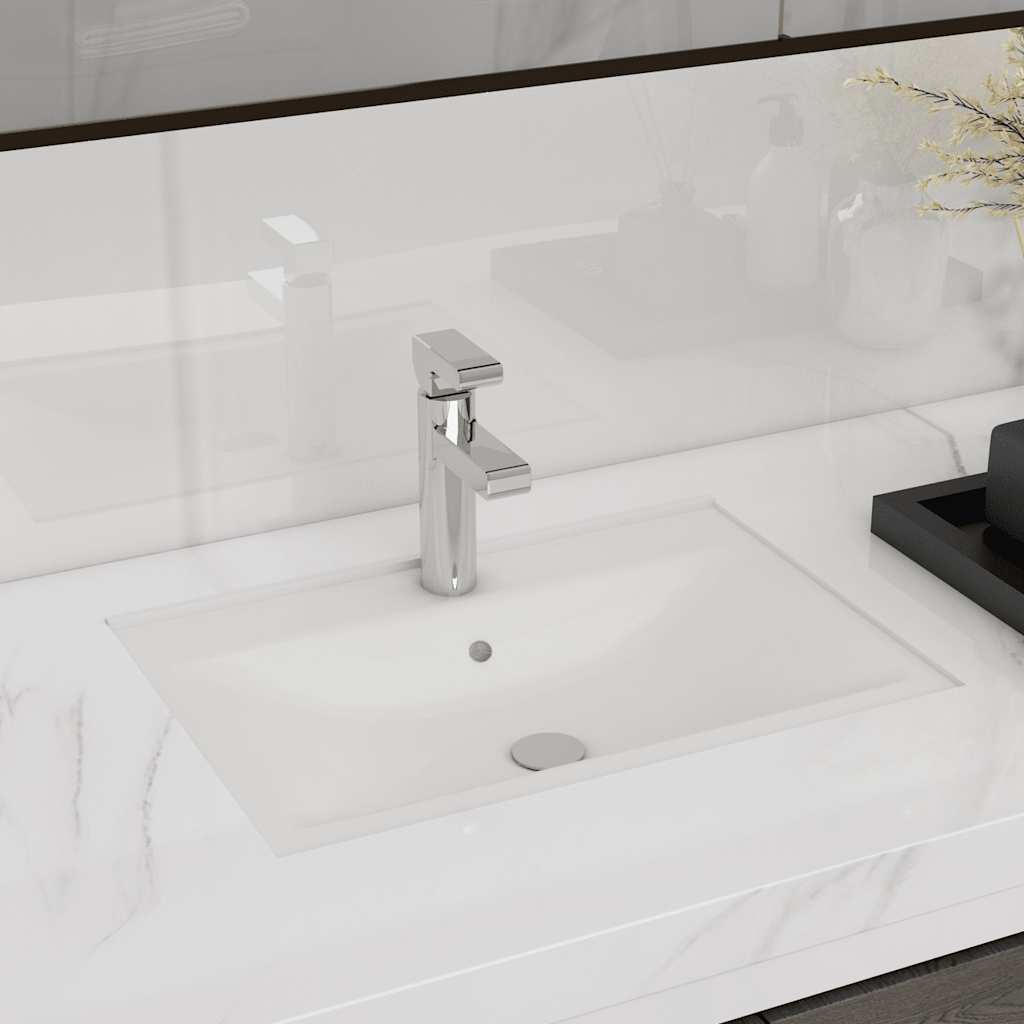 141932 Ceramic Bathroom Sink Basin Faucet/Overflow Hole White Rectangular 1