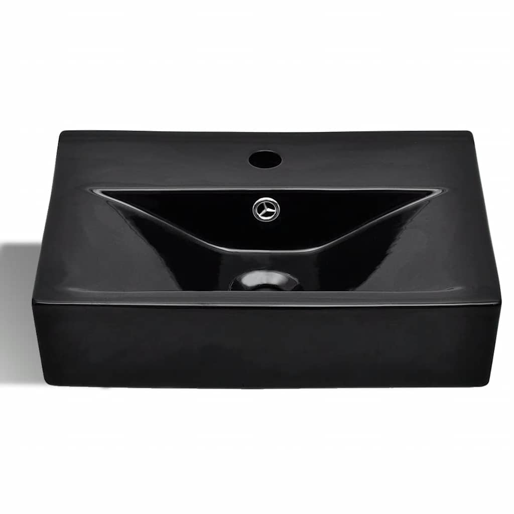 141933 Ceramic Bathroom Sink Basin Faucet/Overflow Hole Black Rectangular 3