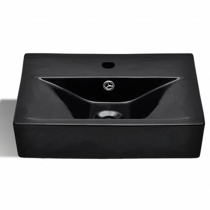 141933 Ceramic Bathroom Sink Basin Faucet/Overflow Hole Black Rectangular 3